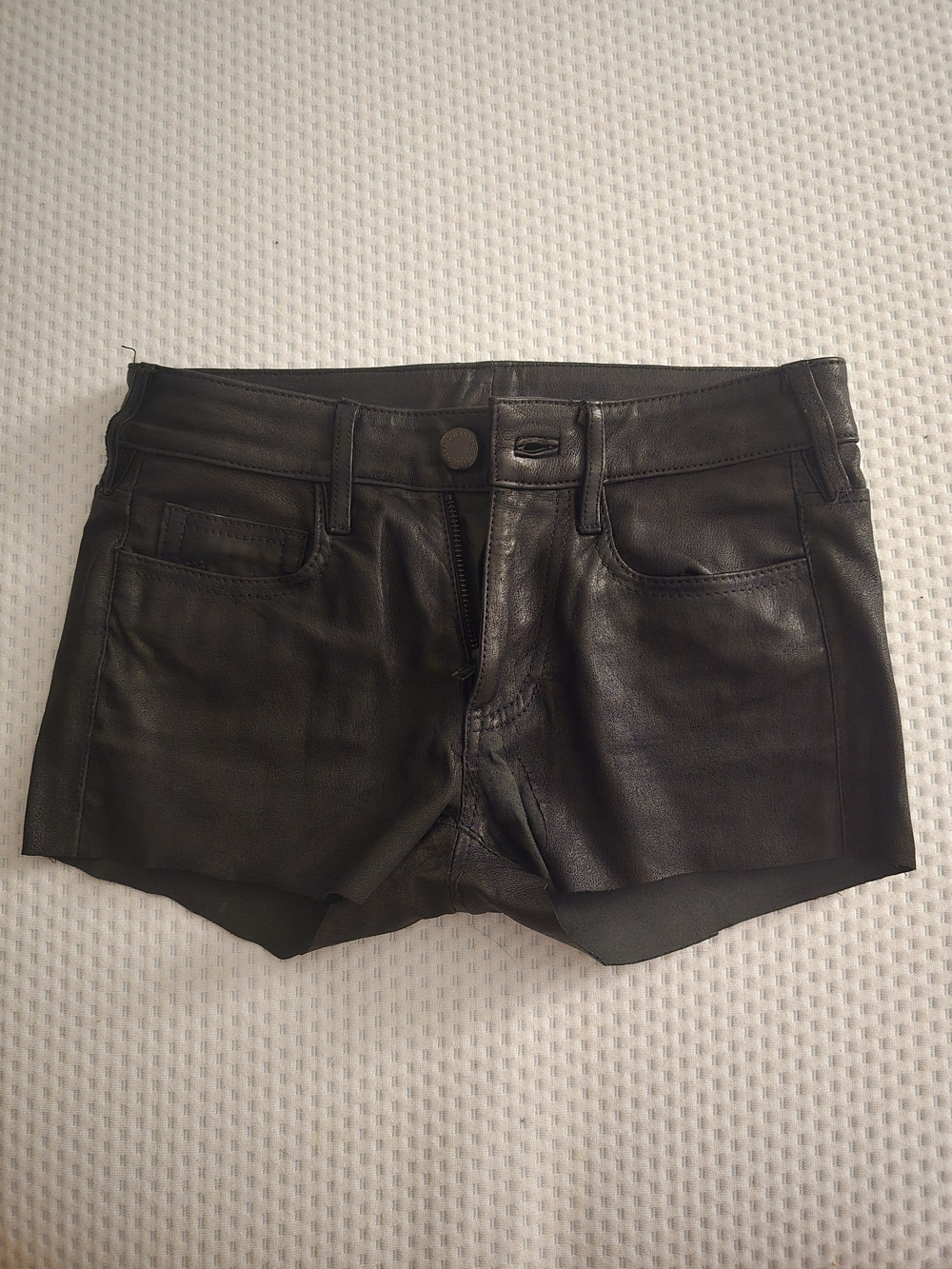 True Religion Black Leather Jean Shorts